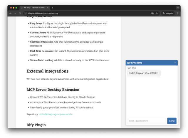 WP RAG Plugin Chat Window Demo